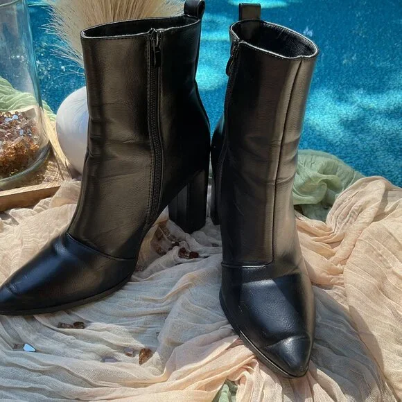 Women's Black Heel Ankle Boots - Picture 4 of 9